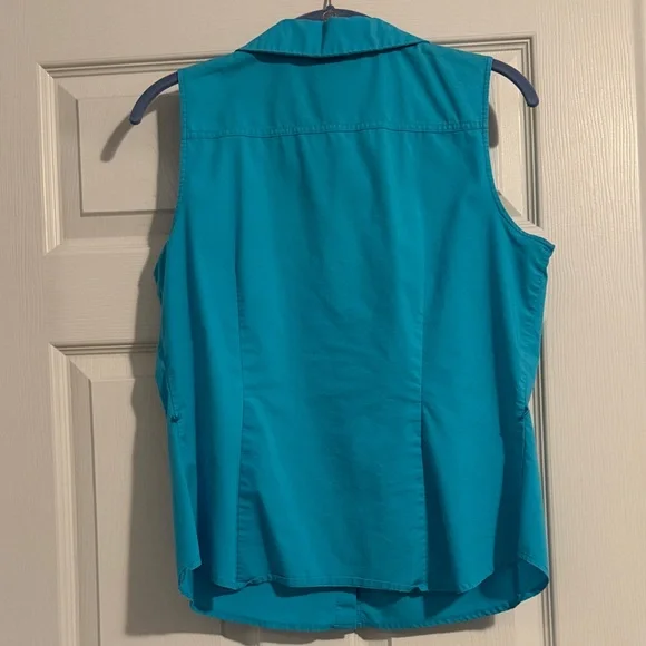 Worthington Turquoise Sleeveless Button-Down Shirt - Picture 3 of 5